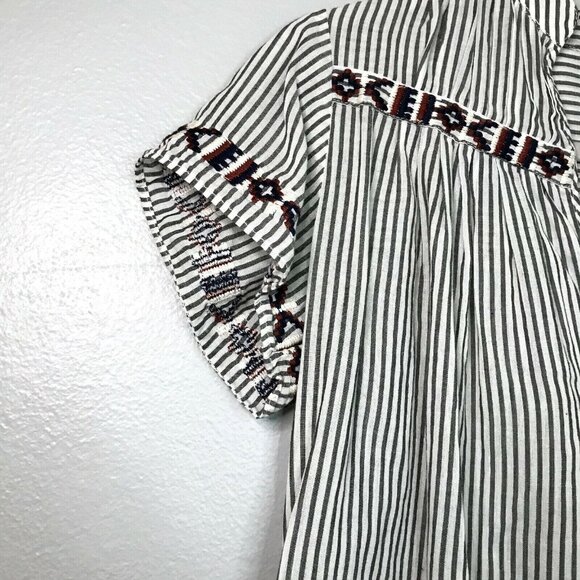 J.CREW Top Size XXS Gray Striped‎ Aztec Embroidered Detail Lightweight and Sheer - Picture 5 of 9